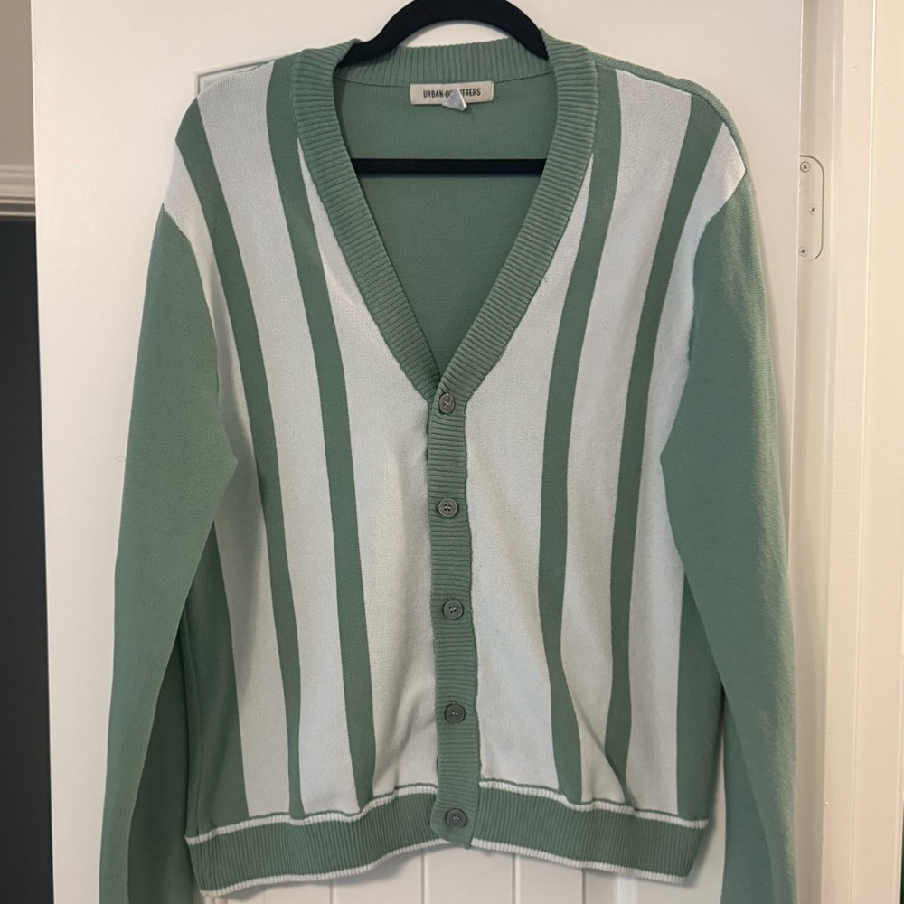 Men's Classic Cardigan Urban Outfitters Green and White Stripe